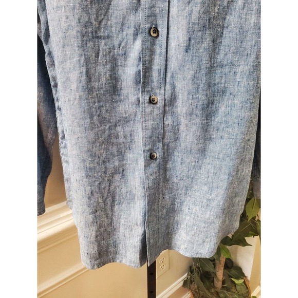 W.H. Belk Men's Blue 100% Linen Collared Long Sleeve Button Down Shirt Size L - Picture 4 of 11